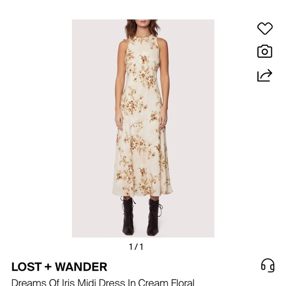 Lost + Wander Floral Midi Dress in Cream and Brown - Picture 1 of 4